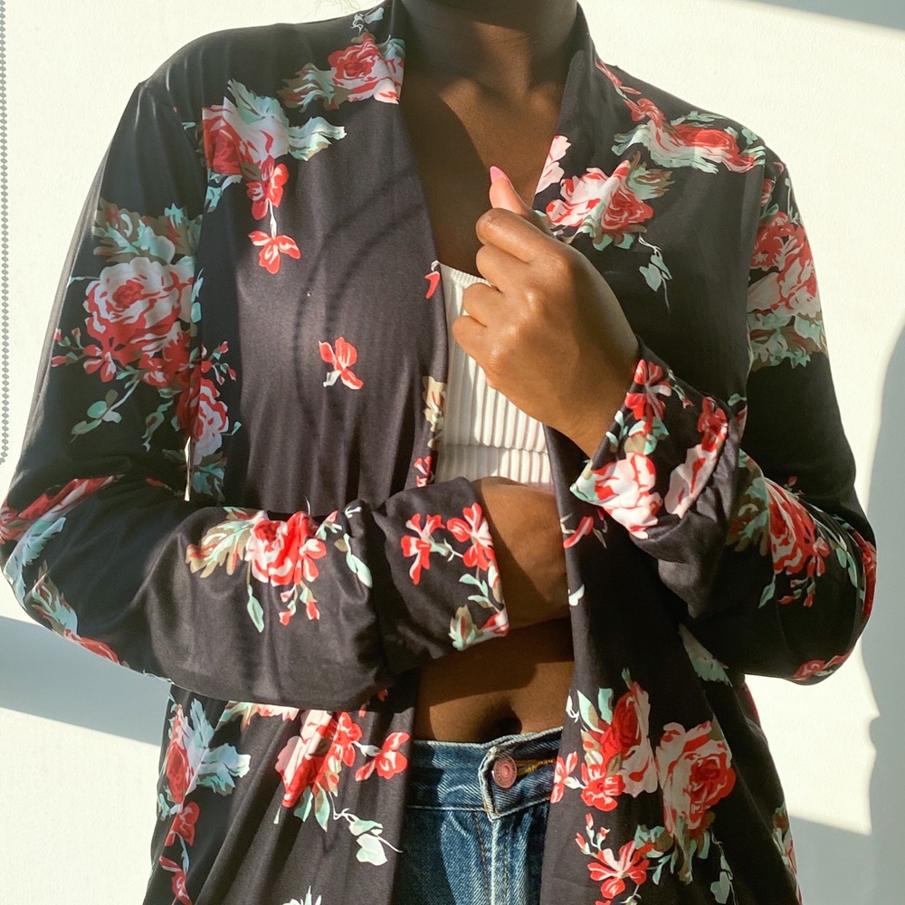 Silky black kimono cardigan